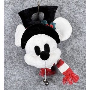 Disney Parks Holiday Collection Plush Snow Mickey Head Door Hanger Scarf Bells